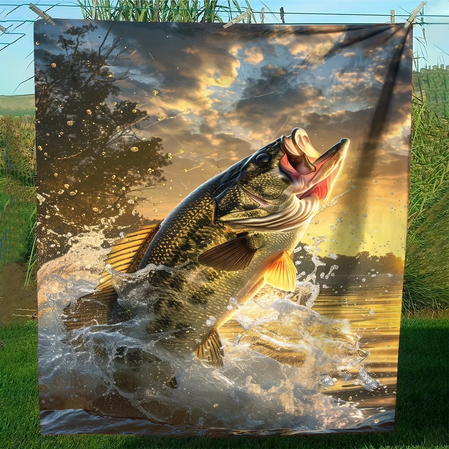 Soft Fleece Throw Blanket with Fishing Pattern, Perfect Gift for Anglers
