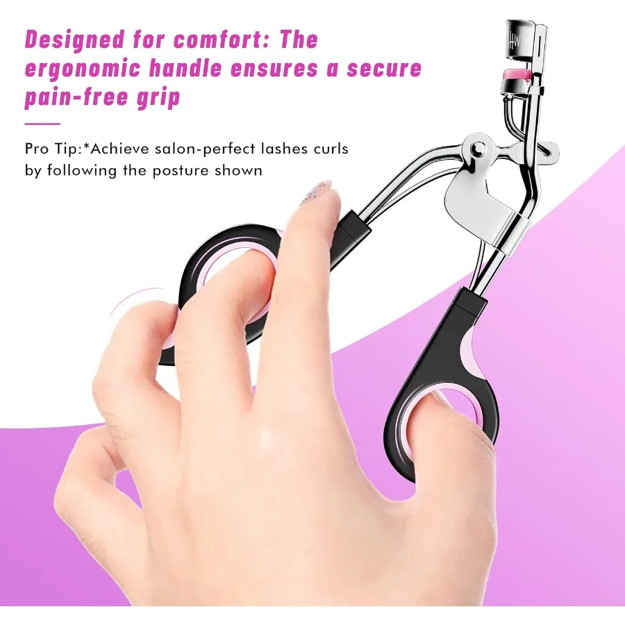 まつげカーラー、6個の交換用ストリップ付き、美しさを高めるための優れたカール効果、握りやすく快適です。