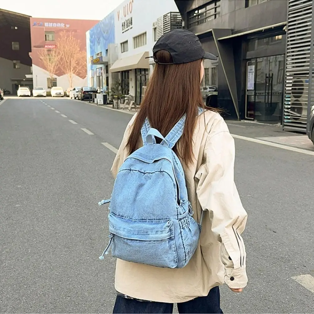 

Простой джинсовый рюкзак Y2K в уличном стиле, большая вместительная винтажная сумка, однотонная сумка для покупок, однотонная сумка через плечо, дорожная сумка