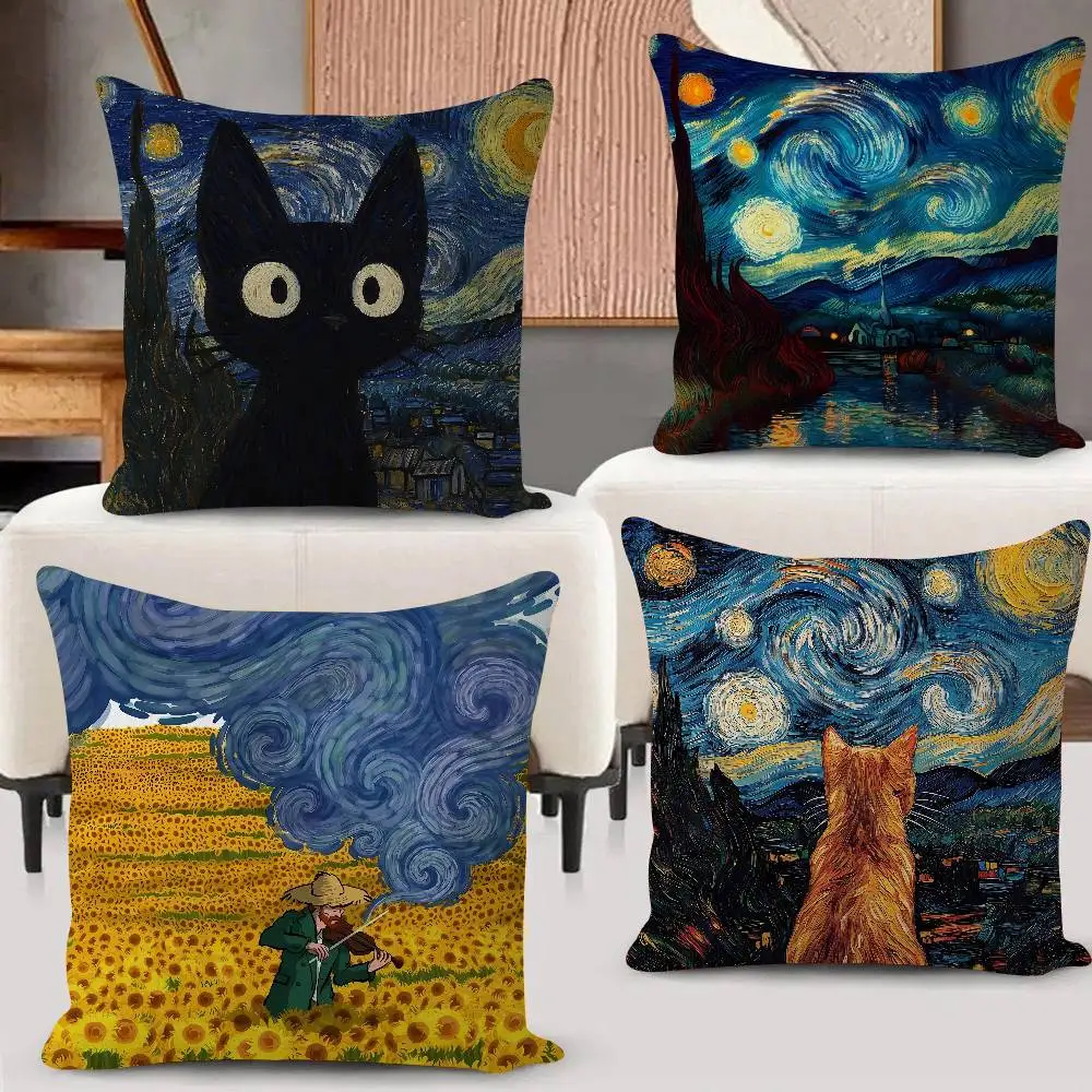 Starry Night Van Gogh Pillow Dust Cover Bedroom Kids Party Decoration Pillowcase Birthday Children Gift