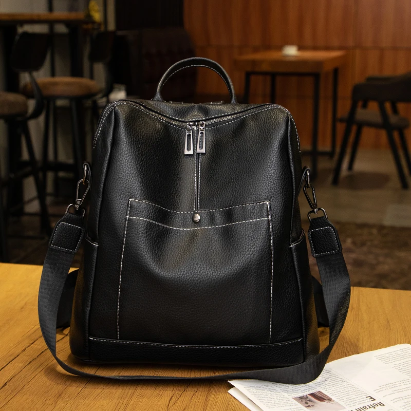 

Anti theft PU leather Fashion Solid Color Backpack Gifts Large Capacity Schoolbag Book Bags Simple Travel Backpack School Bags