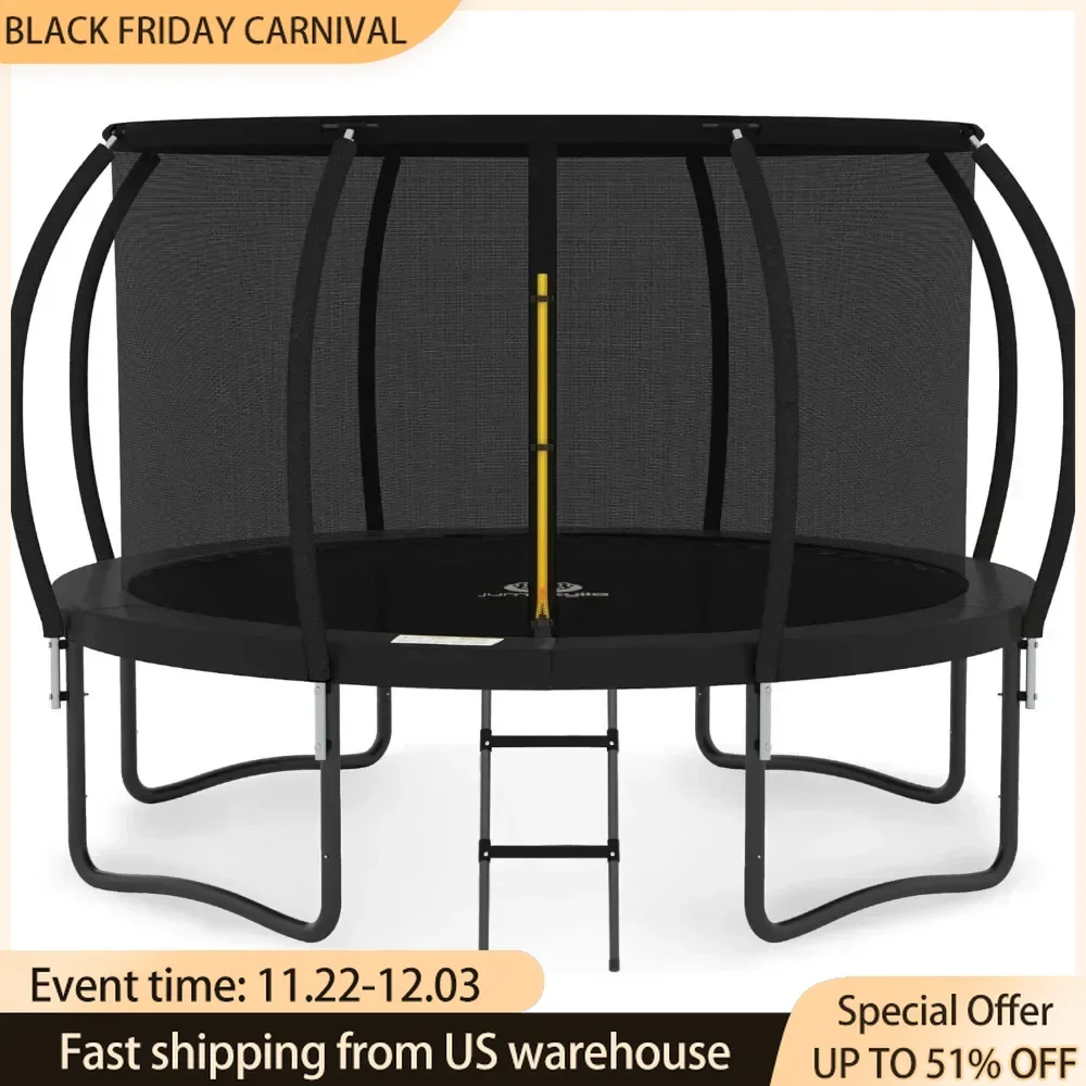 Trampoline with Enclosure - Recreational Trampolines 14FT  with Ladder and AntiRust Coating, Outdoor Trampoline for Kids