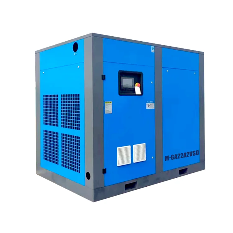 Low Maintenance High Efficiency 22KW 30HP Two Stage PM VSD Oil-free Screw Compressor PLC Stationary Air Cooled Lubrication-free
