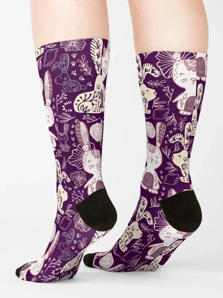 أرنب الليمون اللطيف باللون الأرجواني، جوارب كروسفيت تو الرياضية الفاخرة للرجال والنساء