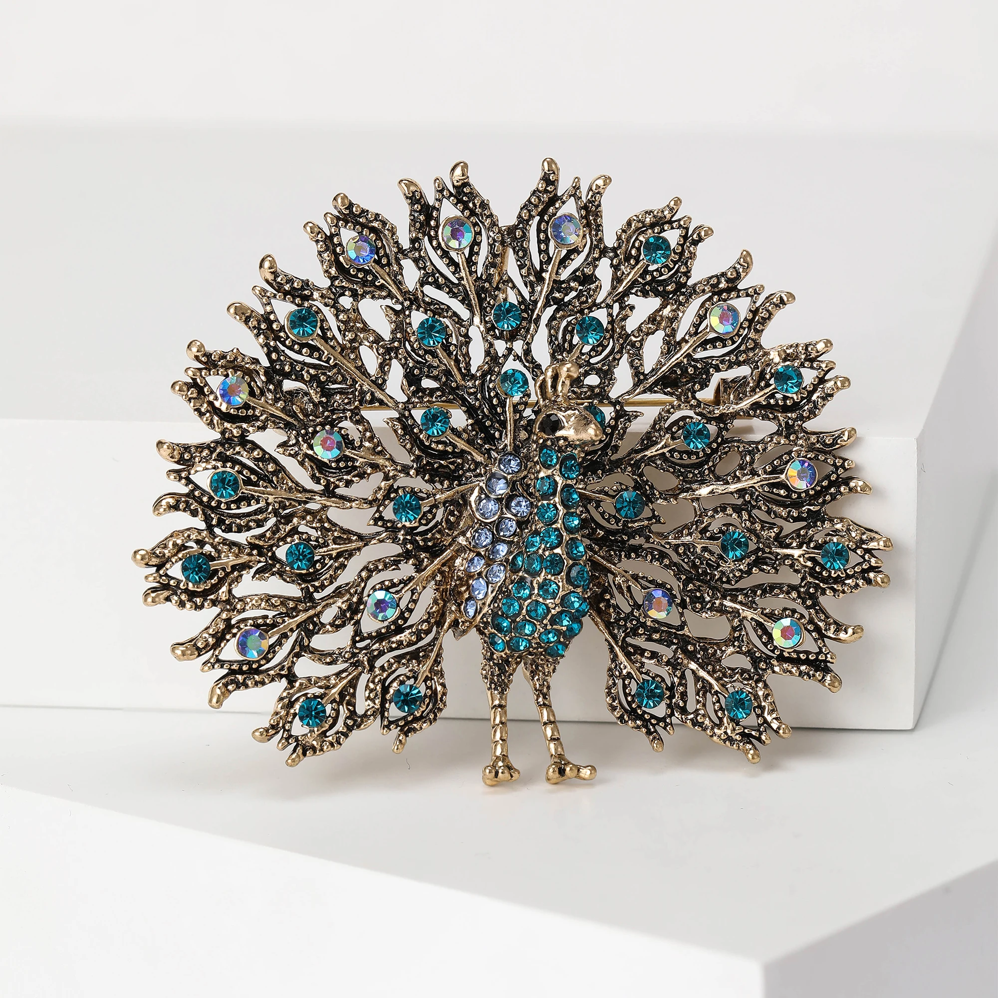 Trendy Rhinestones Peacocks Brooches for Women Unisex Animal