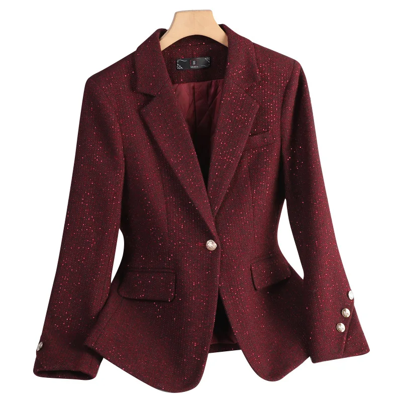Women Woolen Blazer Ladies AutumnWinter Suit Jacket Long Sleeve Single Button Formal Jacket Coat Female Office Blazers Outerwear