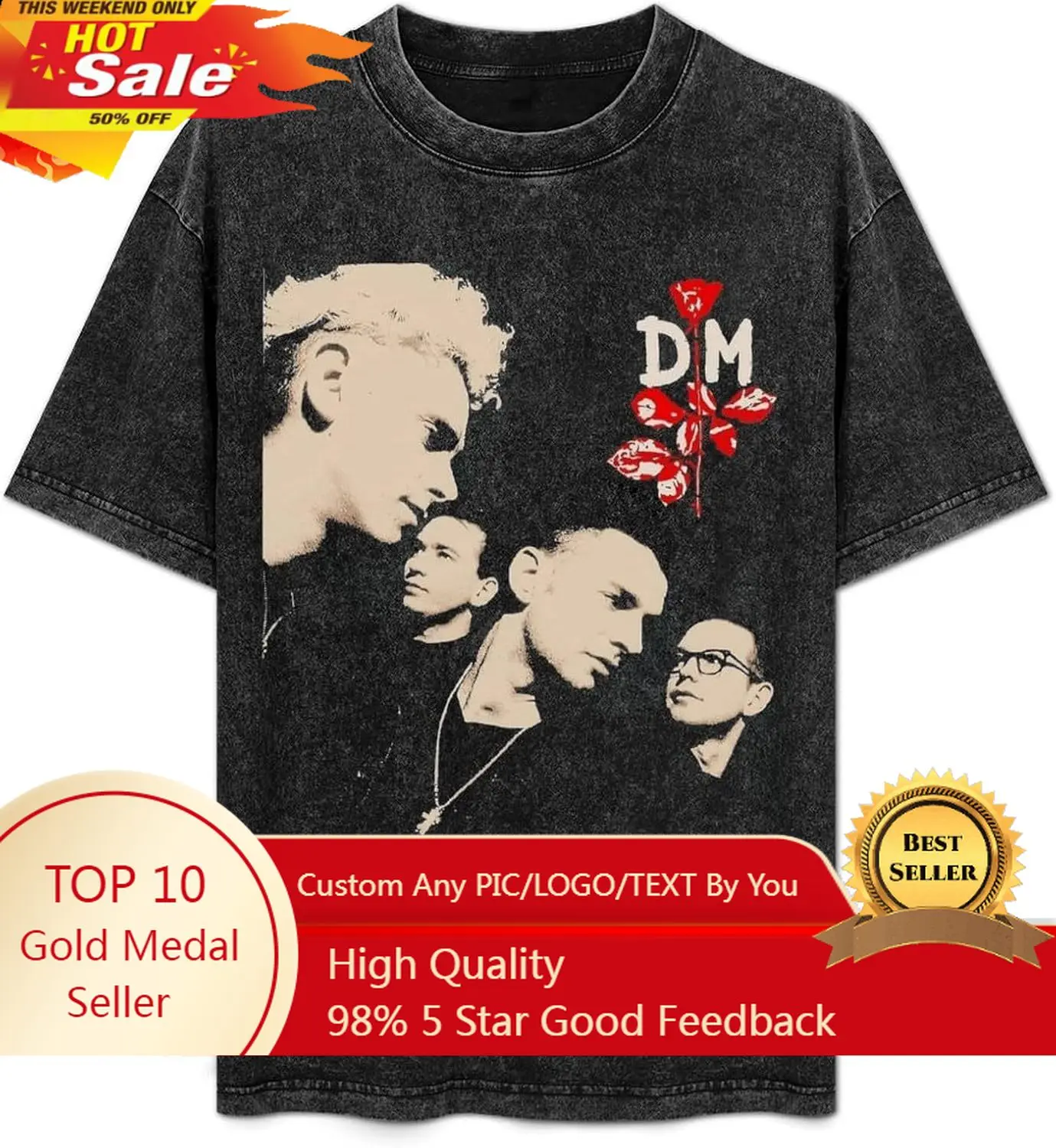 

Depeche Rock Band Vintage Oversized T Shirts Men Tops Stylish Crew Neck Short Sleeve Graphic Tee Cotton T-Shirt Clothing