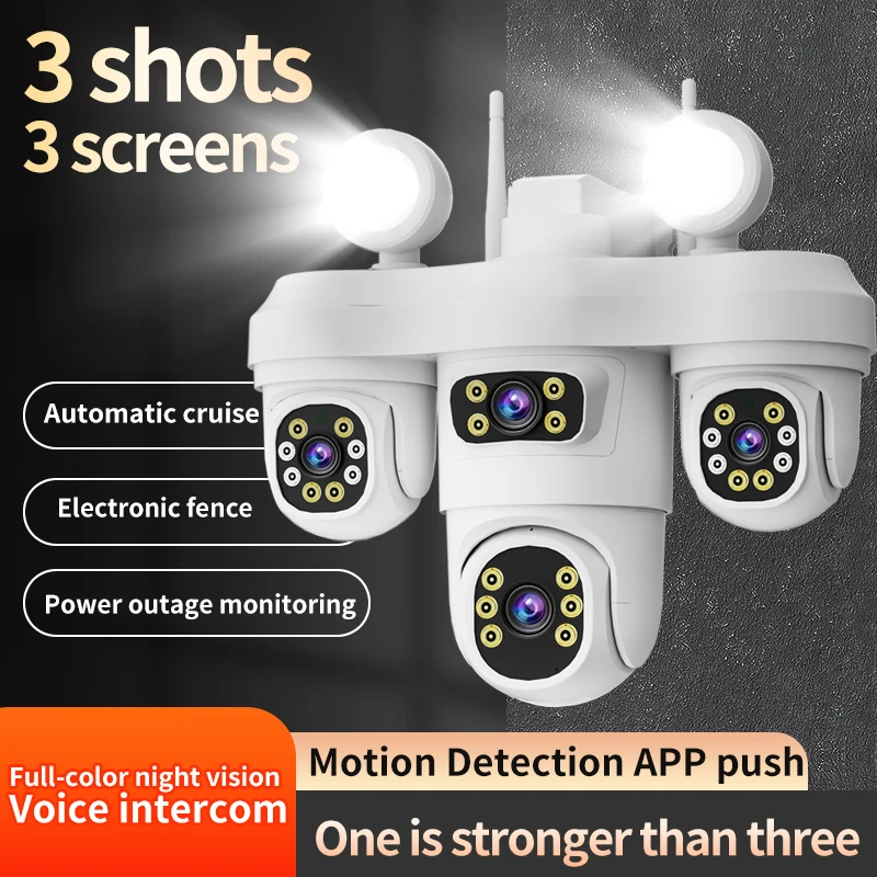 8K 15MP WiFi Floodlight Camera 3 Lens Outdoor 360° View Color Night Vision Wireless Security Camera Human Detection 2-way Audio