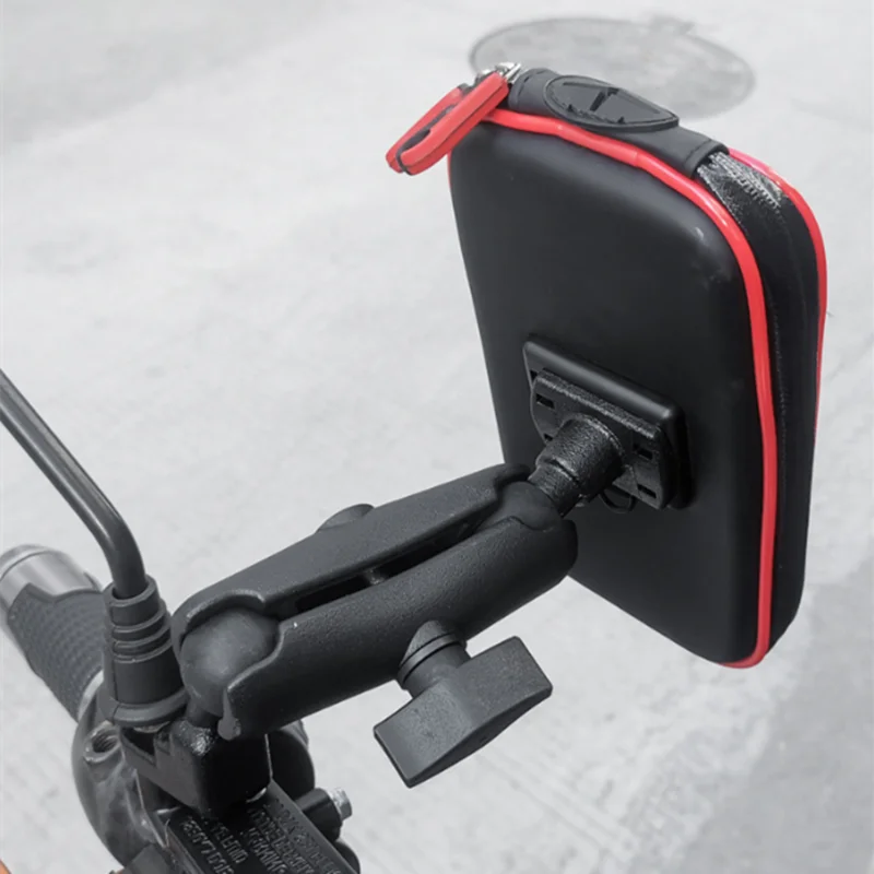 Waterproof Zipper Case with 1 inch Ball+ 6.5 cm Double Socket Arm for 1-Inch Ball Bases + Rear Mirror Mount for Smart Phones