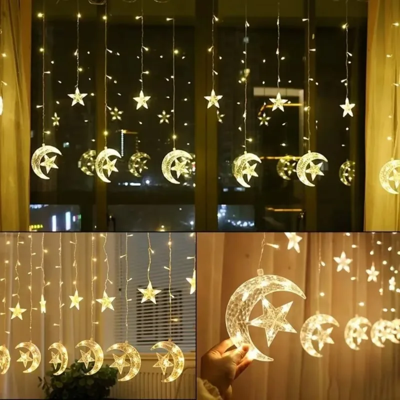 Battery Operated LED Star Moon String Lights for Ramadan Eid Party Bedroom Home Decorations