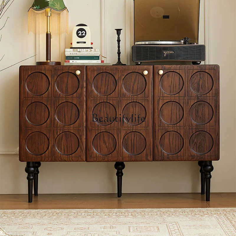 

Medieval solid wood dining side cabinet French retro wall integrated locker