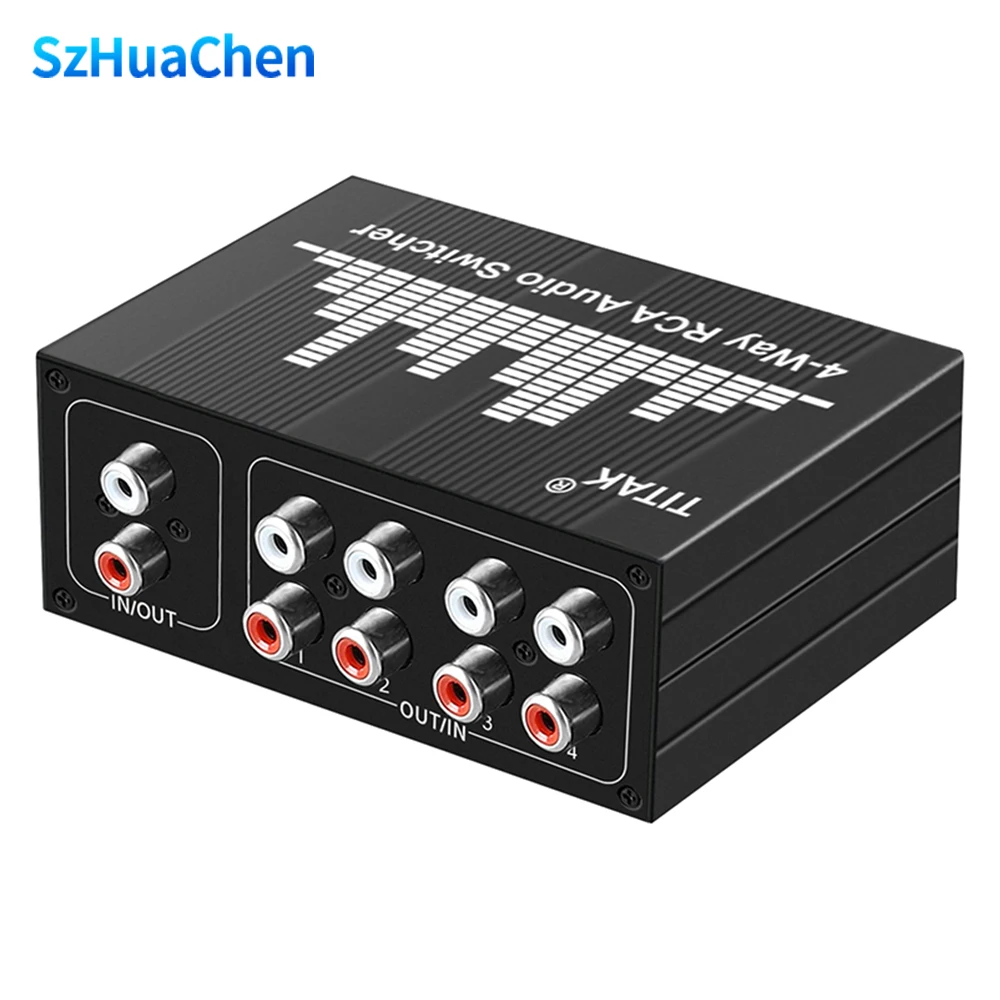 4CH RCA Stereo Audio Switcher Bi-Directional 1-to-4 or 4-to-1 L/R Selector Box for Home Theater Sound System