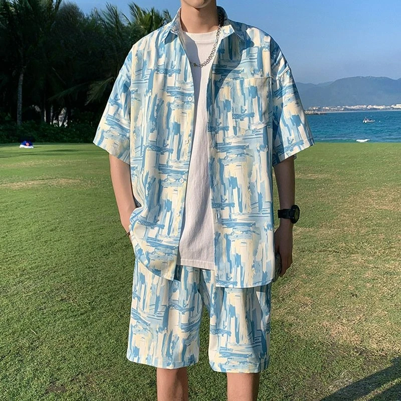 Summer Flower Shirt Set Men Quick-drying Short-sleeved Home Travel Wear Couple Two-piece Set Temperament Fashionable Comfortable