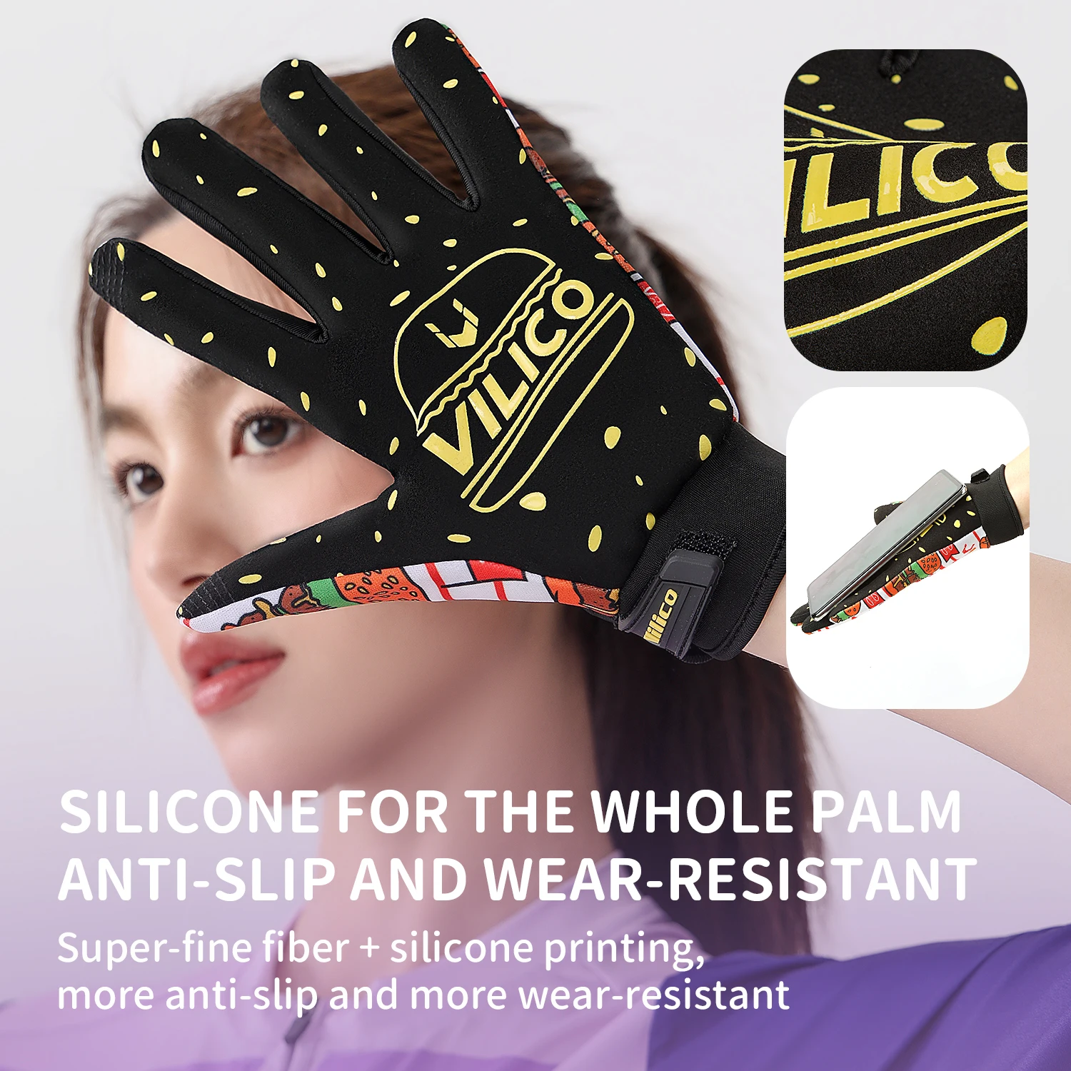 قفازات ركوب الدراجات الرياضية من Fun Graffiti Burger، غير قابلة للانزلاق، ممتصة للصدمات، مقاومة للاهتراء، قفازات ركوب الدراجات قابلة للتنفس، رياضات خارجية