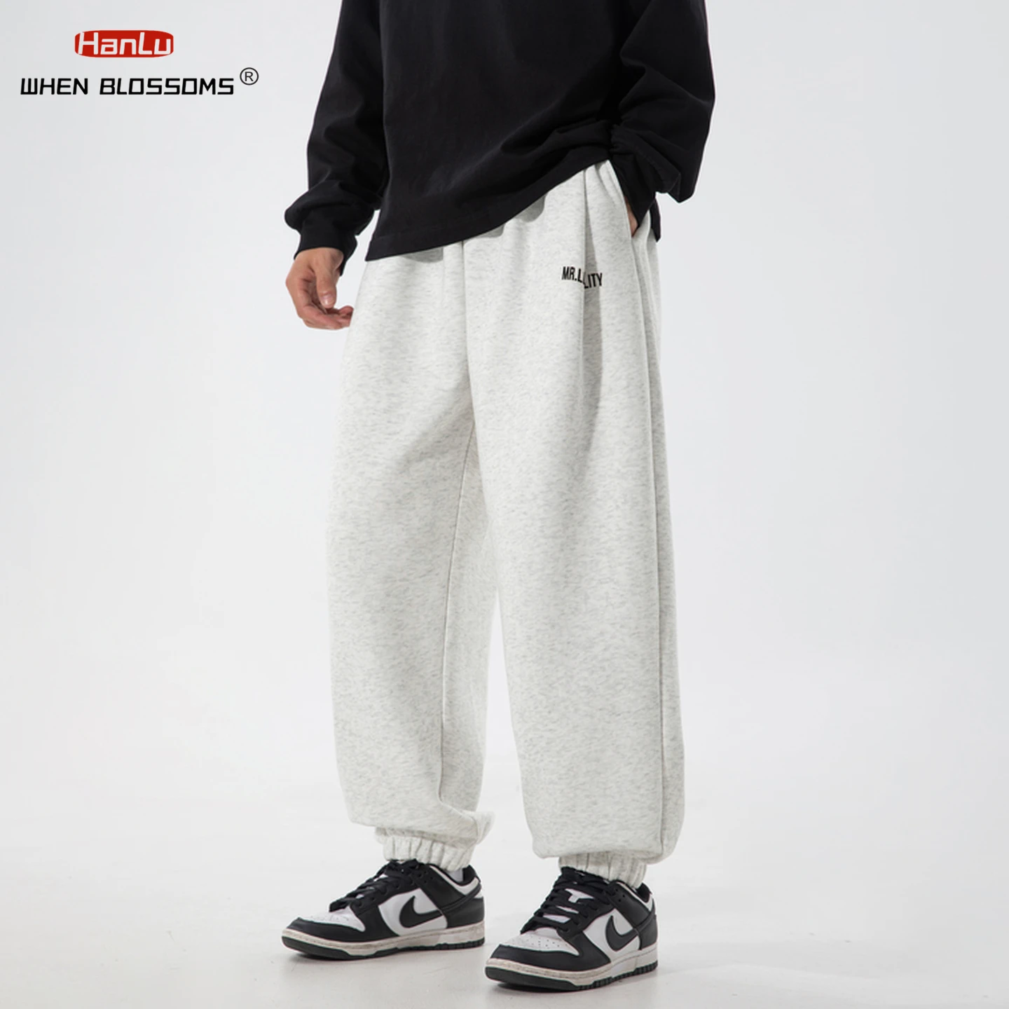 

HANGRY 2025 Мужские уличные брюки-джоггеры American High Street с буквенным принтом из тяжелого флиса, свободные спортивные штаны в стиле ретро