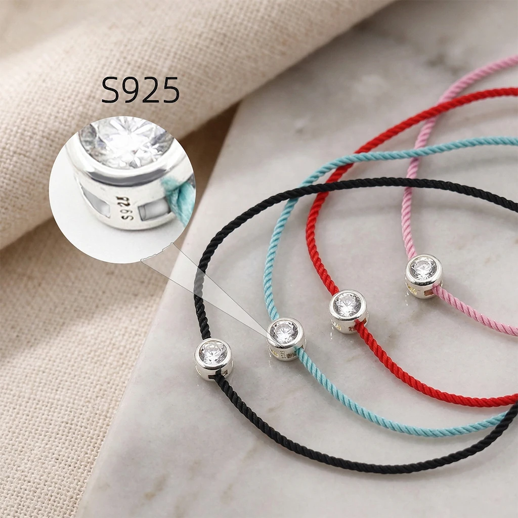 La Monada Red Thread For Hand Women\'s 925 Sterling Silver Bracelets Round Zircon Red String Rope Jewelry Bracelets For Women