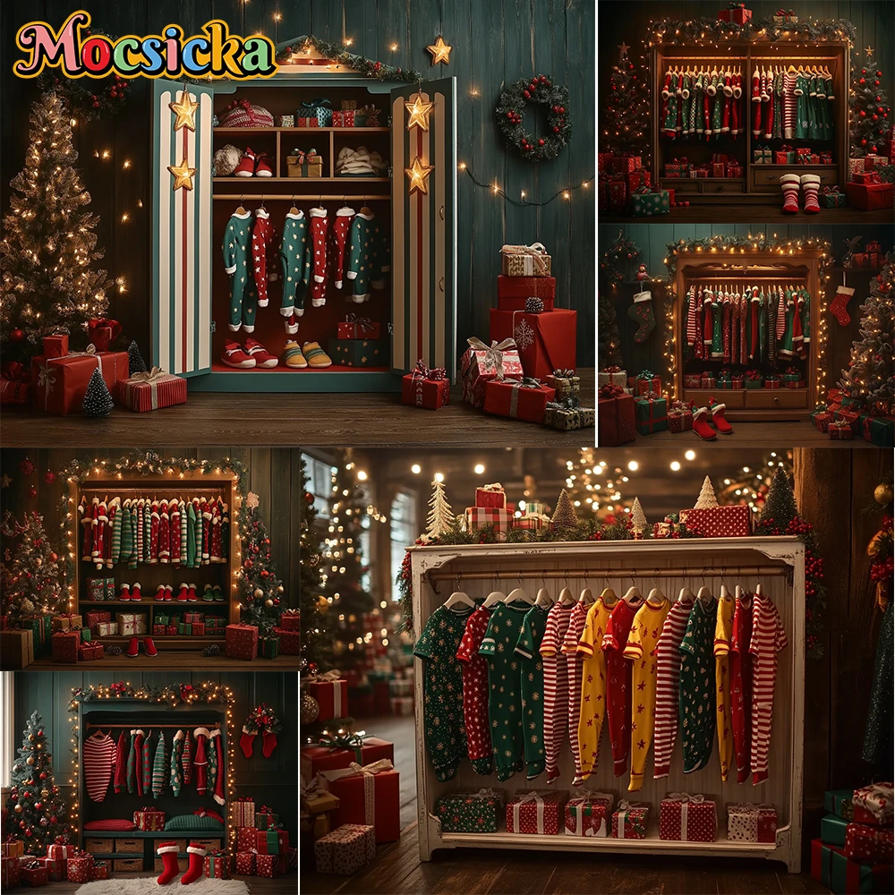 Mocsicka Photography Backdrop Children's Wardrobe Christmas Decoration Family Xmas Holiday Portrait Backgrounds For Photographs