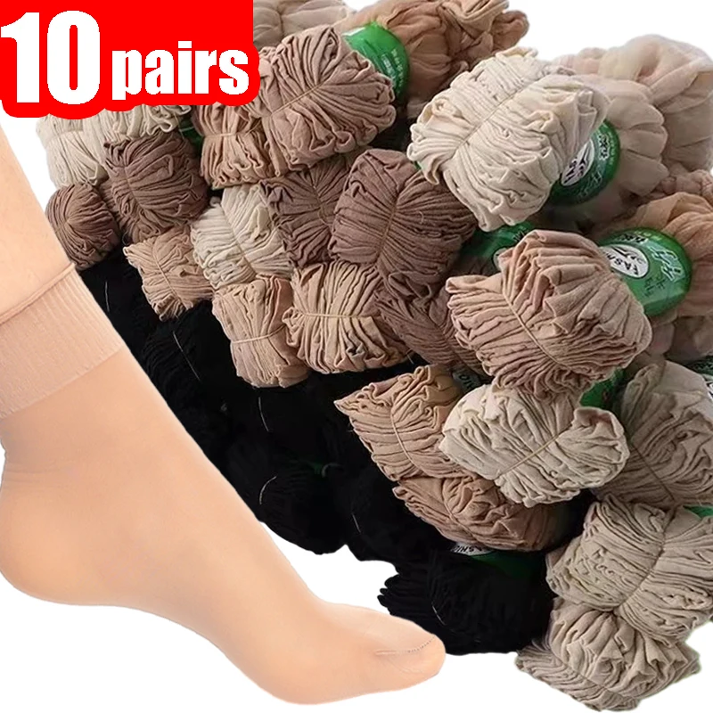 

Ultra-thin Crystal Silk Socks Summer Ruffled Crystal Nylon Light Skin Transparent Sweet Ballet Women High Elastic Ankle Stocking