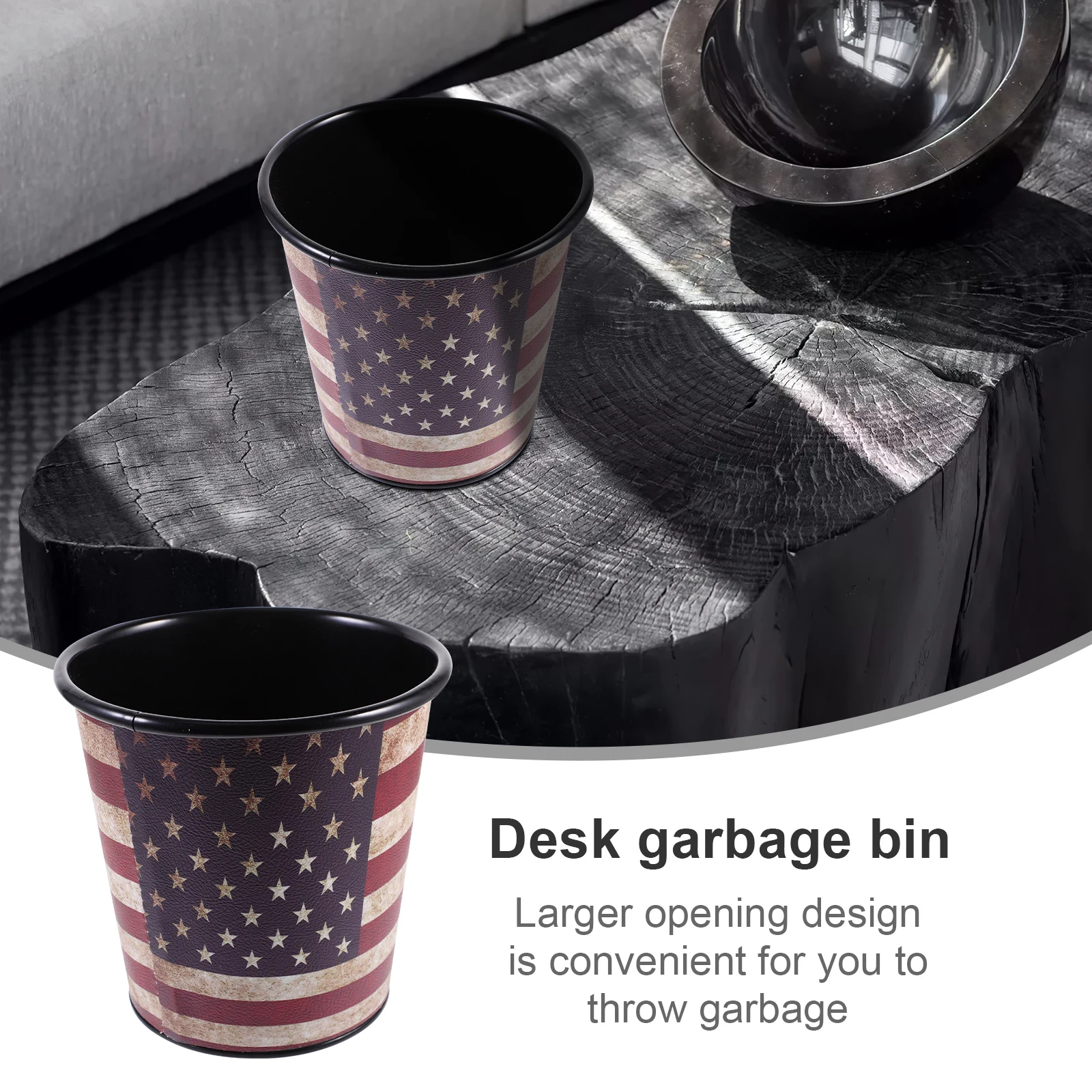 

Vintage Style Metal Desk Trash Can Large Opening Garbage Container For Office Bedroom Living Room Multi-Functional Pen Holder