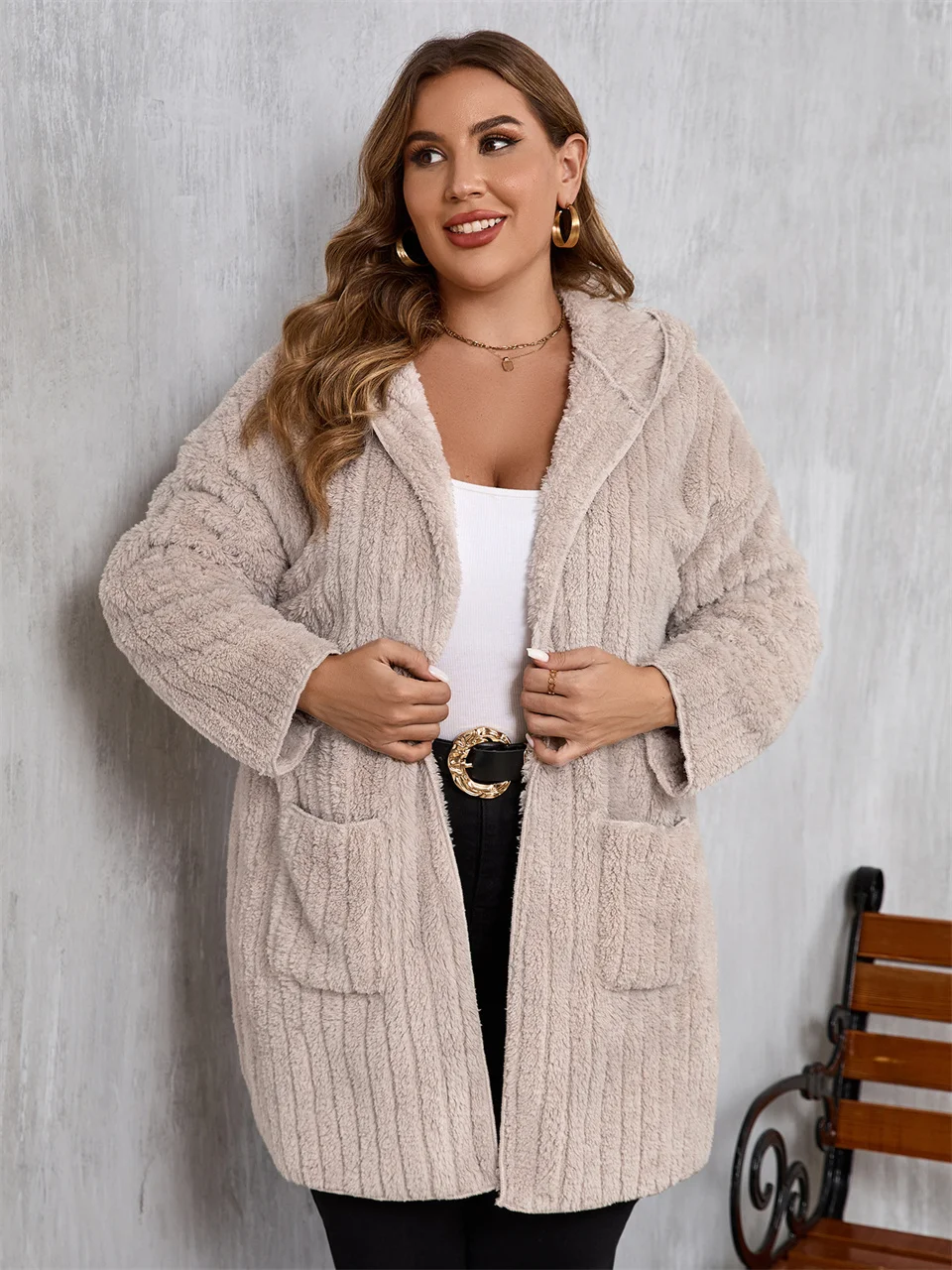 Gibsie plus size outono inverno casual frente aberta casaco longo moda feminina manga longa solta com capuz cardigan jaqueta com bolsos