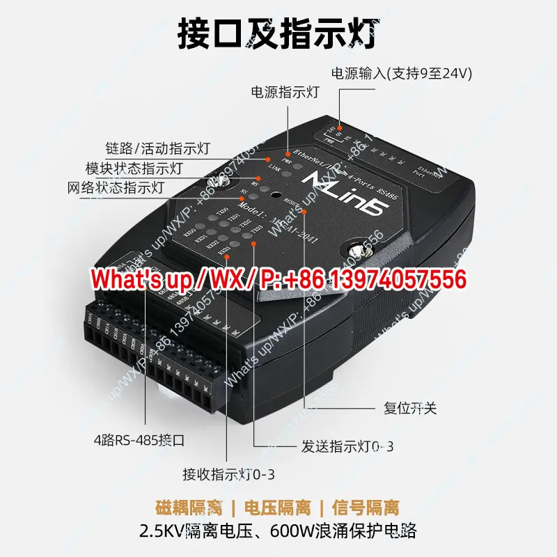 EtherNet/IP to Modbus485RTU/ASCll 4-port RS485 to Ethernet Serial Server Mode