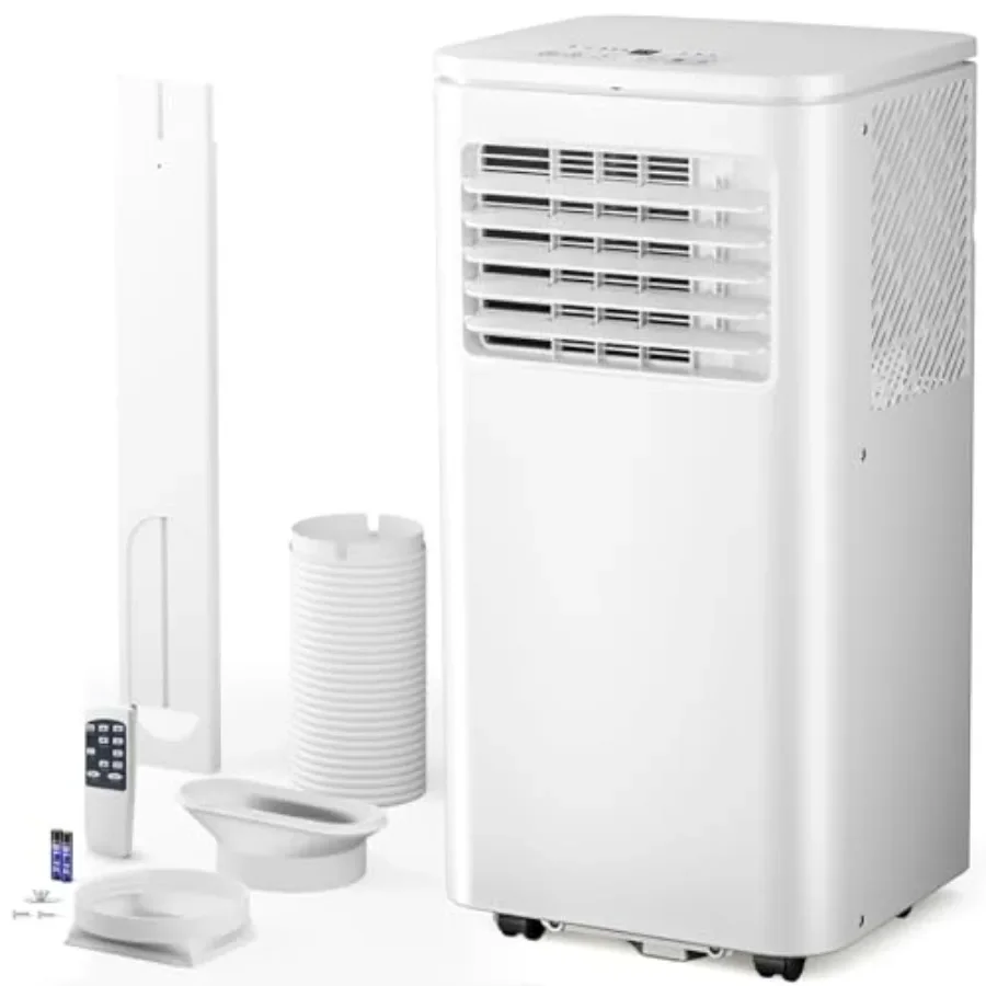 Portable air conditioner for home use, aluminum-coated steel body, white color, 8000 BTU cooling with 4-in-1 functionality incl