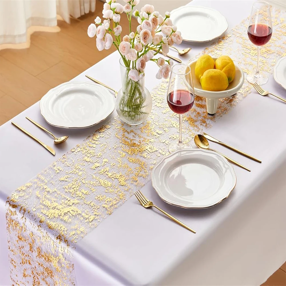 Gold Table Runner Glitter Sequin Metallic Thin Mesh Foil Table Runner Wedding Bridal Shower Birthday Party Decorations Christmas