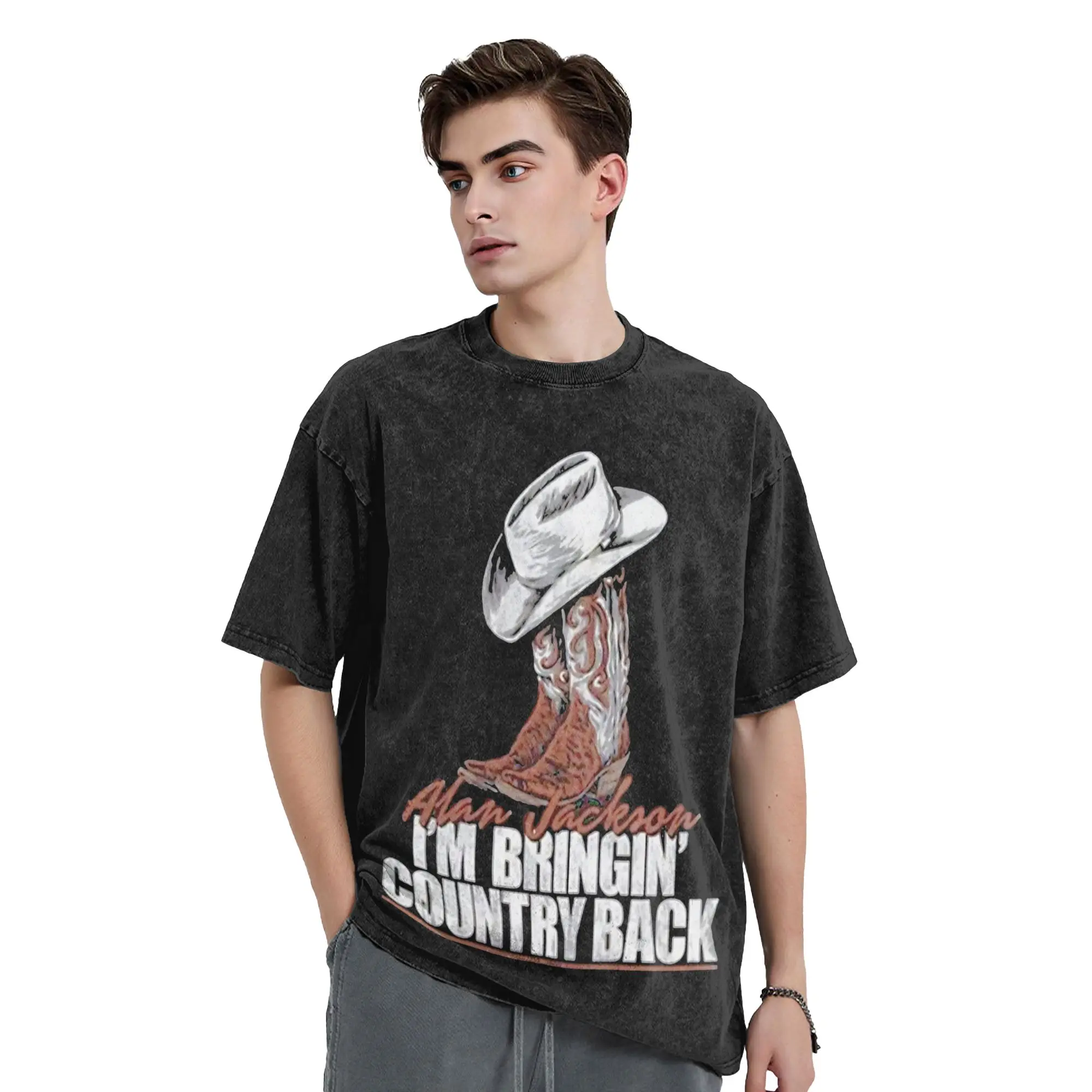Couple T-Shirt Alan Jackson Washed T Shirts Hip Hop  Summer Tee Shirt Streetwear Print Cotton Clothing Birthday Present