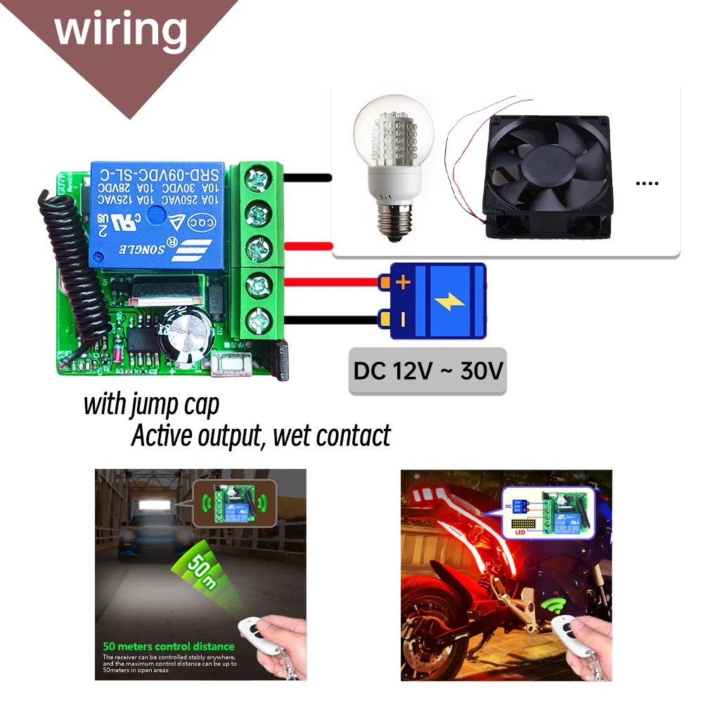 433Mhz RF Wireless Remote Control Module DC 12V 24V Dry Contact Wet Contact Relay Receiver Transmitter,Led Electromagnetic Door