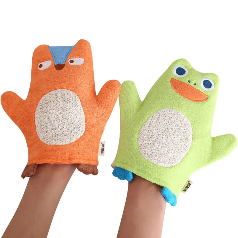 

4Pcs Bath Gloves Cartoon Design Comfortable Portable Showering Accessory Bathroom Supplies Bathing Gloves