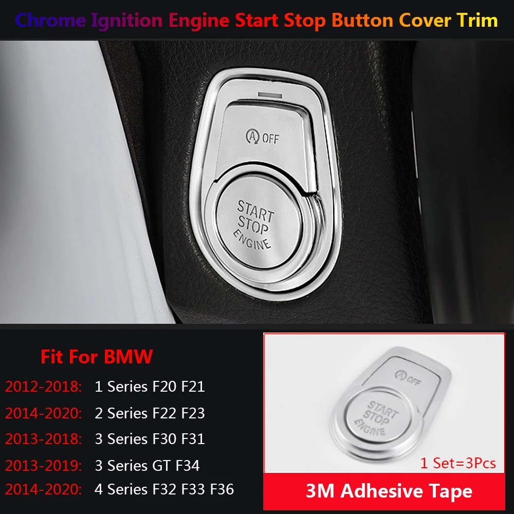 3 x Chrome Car Ignition Engine Start Stop Button Cover Trim For BMW 1 2 3 4 3GT F30 F34 F32 F33 F20 F22 F21 F23 F31 F36 Interior