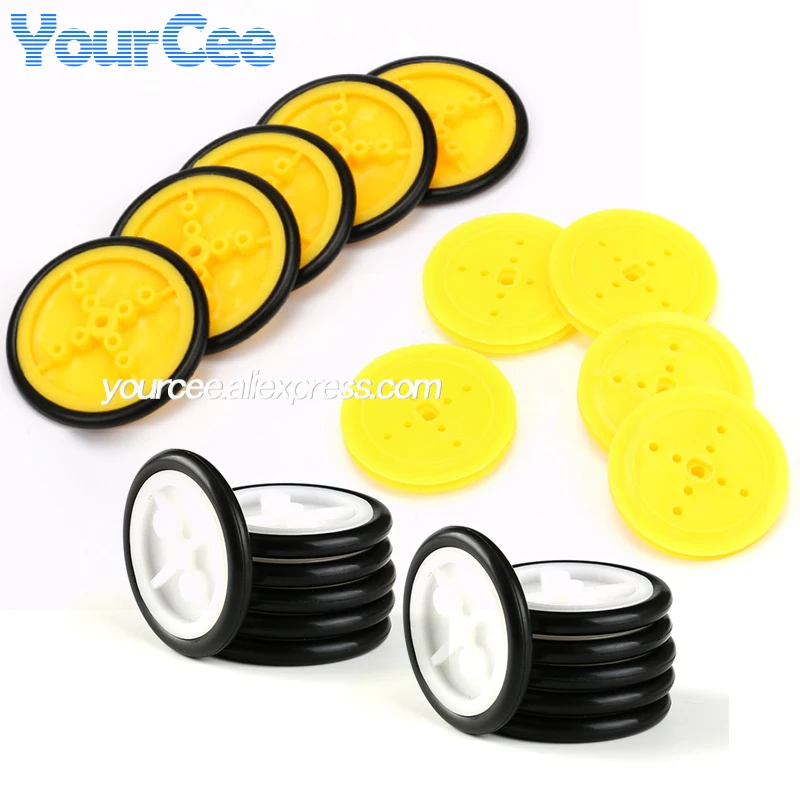 20pcs/1pc Small Smart Car Tire Chassis Plastic Robot Rubber Chassis Wheel for  single chip microcomputer Toy car tires
