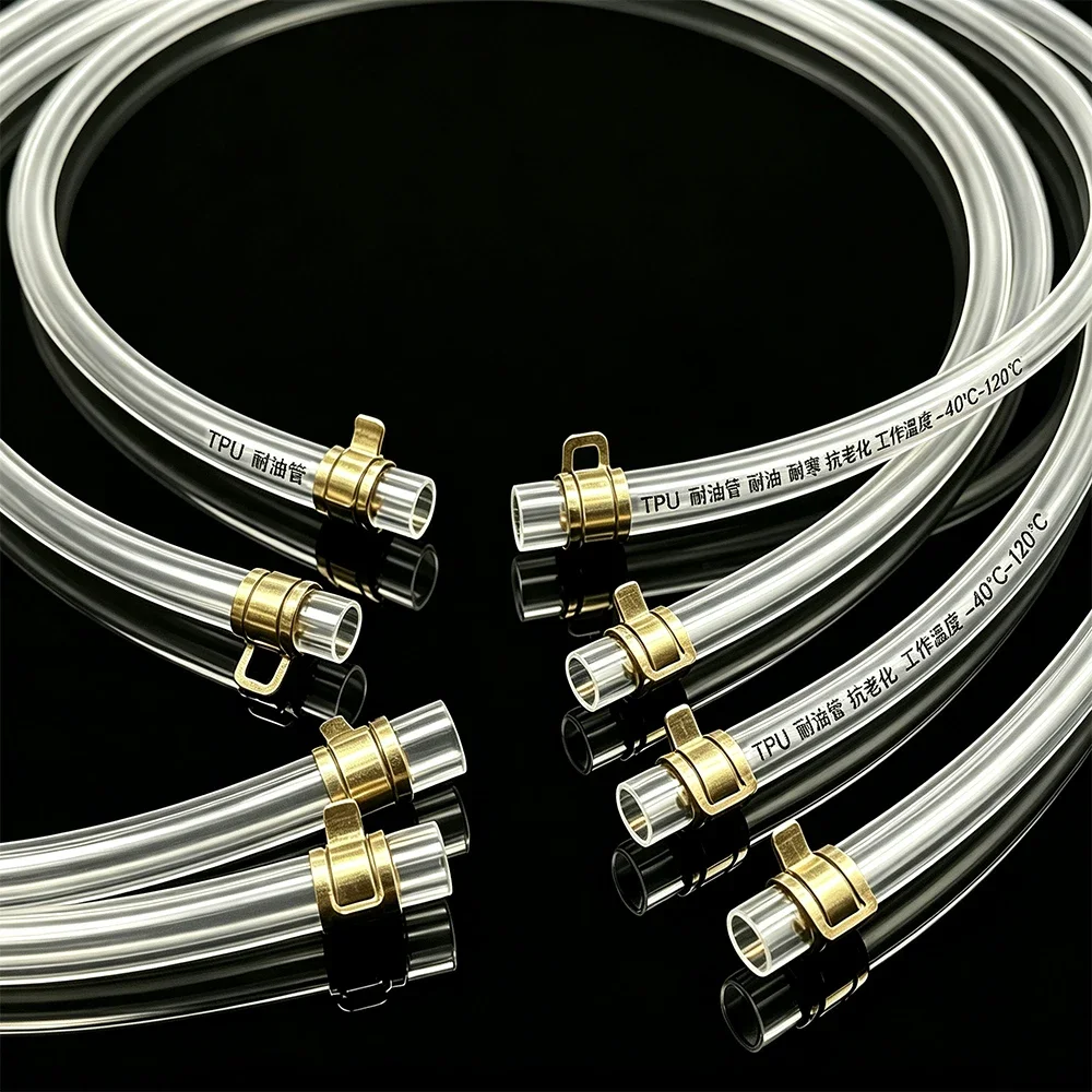 TPU Tube with Galvanized Clamps ID 4~16mm Diesel Hose Fuel Oil Tube Oil Resistant Anti-Ageing Leakproof Pipe for Motorcycle Car