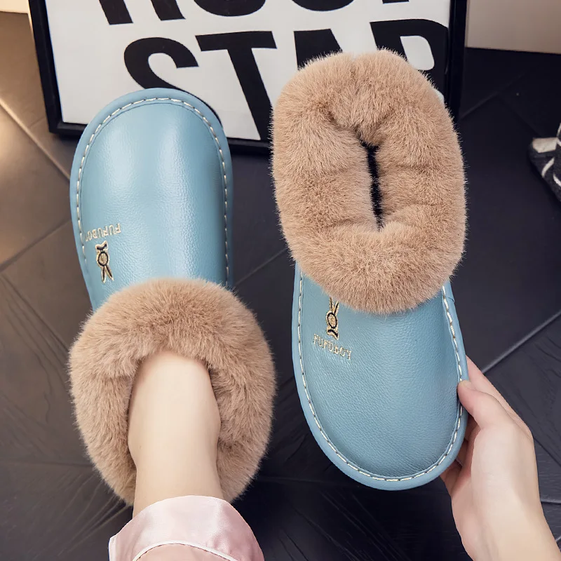 

2026 Couple's Luxury Home Leather Boots Comfortable Warm Fleece Lined Winter Slippers Elegant Warm Comfortable Thick Sole Indoor