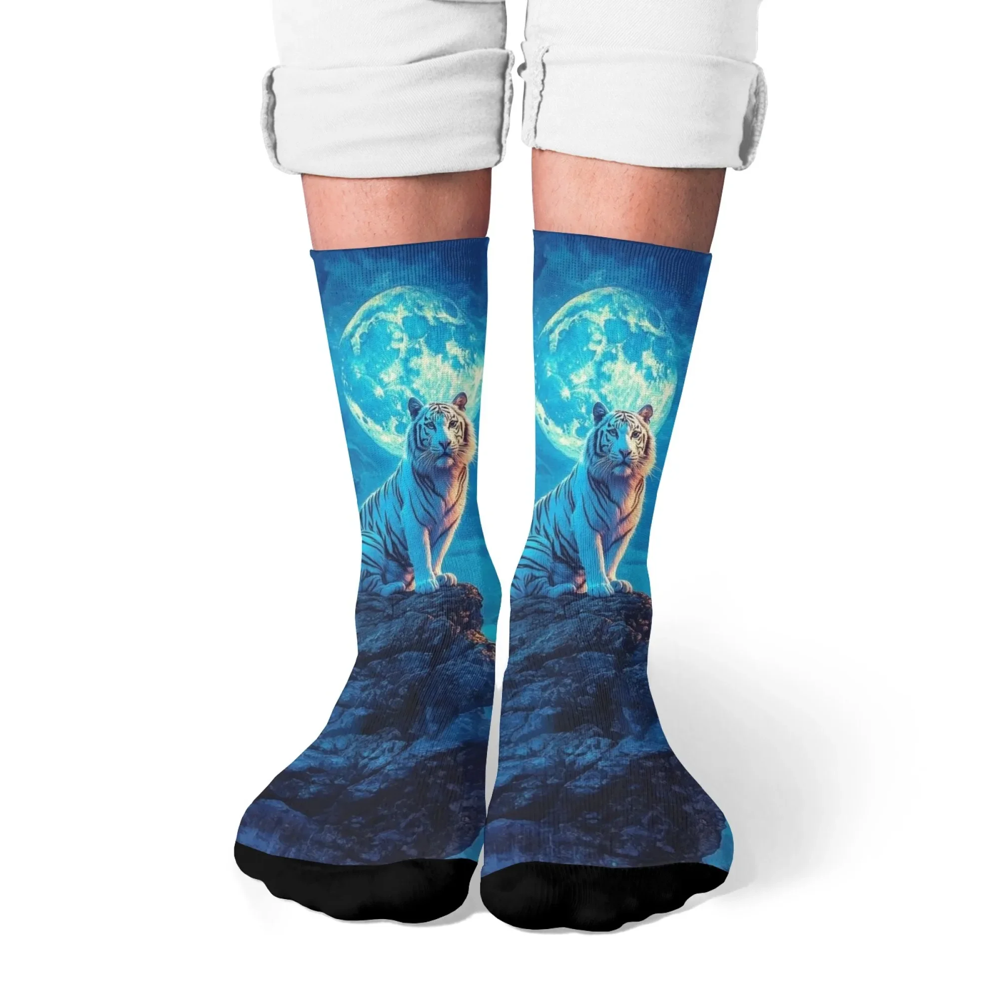 Mysterious White Tiger Herrensocken, Retro-Stil, bequem, modisch, lässig, atmungsaktiv, rutschfest, Outdoor-Sportsocken, Geschenk