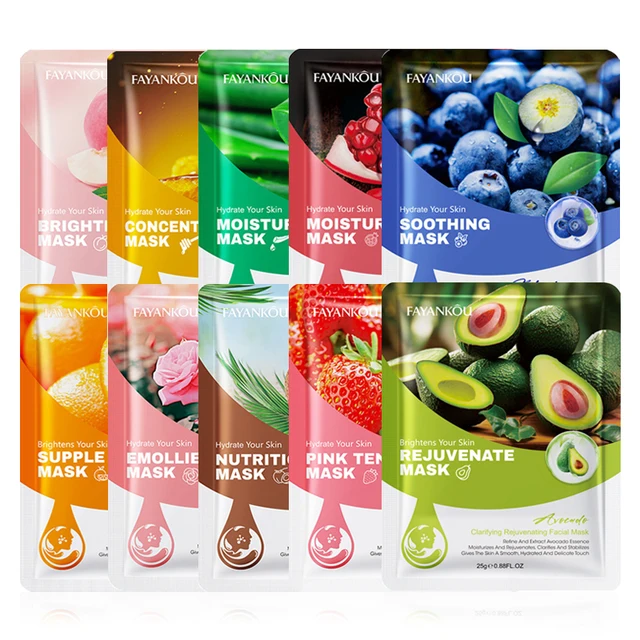 10 sztuk owoców maseczki na twarz do pielęgnacji skóry twarzy nawilżający rozjaśniający nawilżający ujędrniający maska ​​na twarz uroda produkty do pielęgnacji skóry twarzy