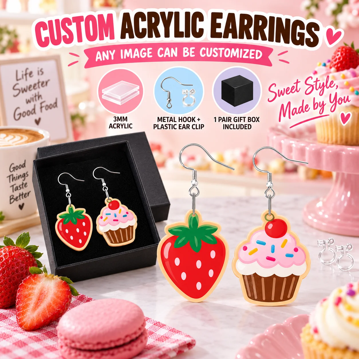 Custom Acrylic Earrings Personalized Cartoon Pet Any Graphic Pattern Fashion Jewelry Women Party Daily Gift