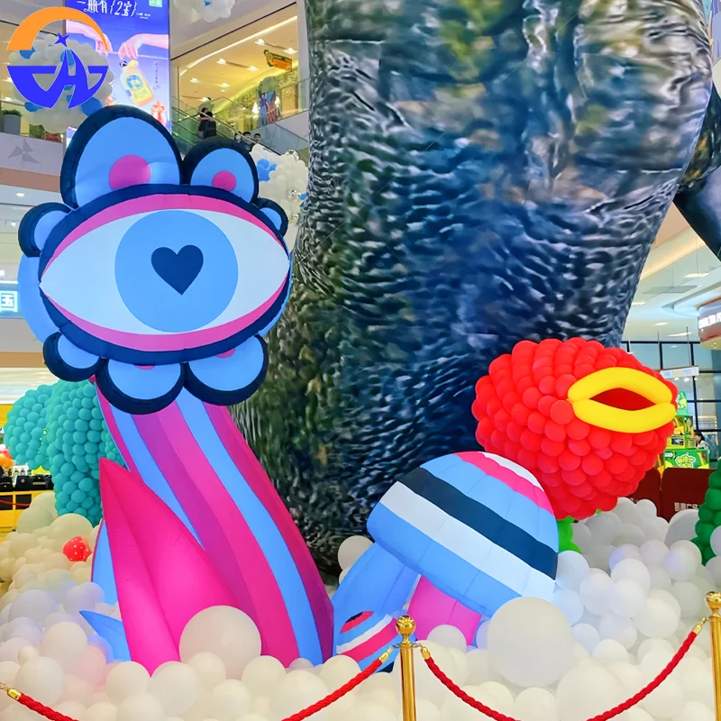Modelos de aire de plantas y flores de un solo ojo de dibujos animados inflables personalizados: accesorios de decoración al aire libre para centros comerciales
