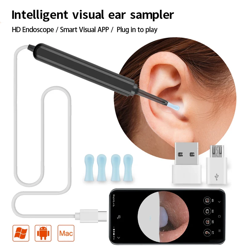 Ear Wax Removal Endoscope Otoscope 5.2MM Smart Ear Otoscope HD Camera Waterproof Cleaning Clean Scope Kit For Android