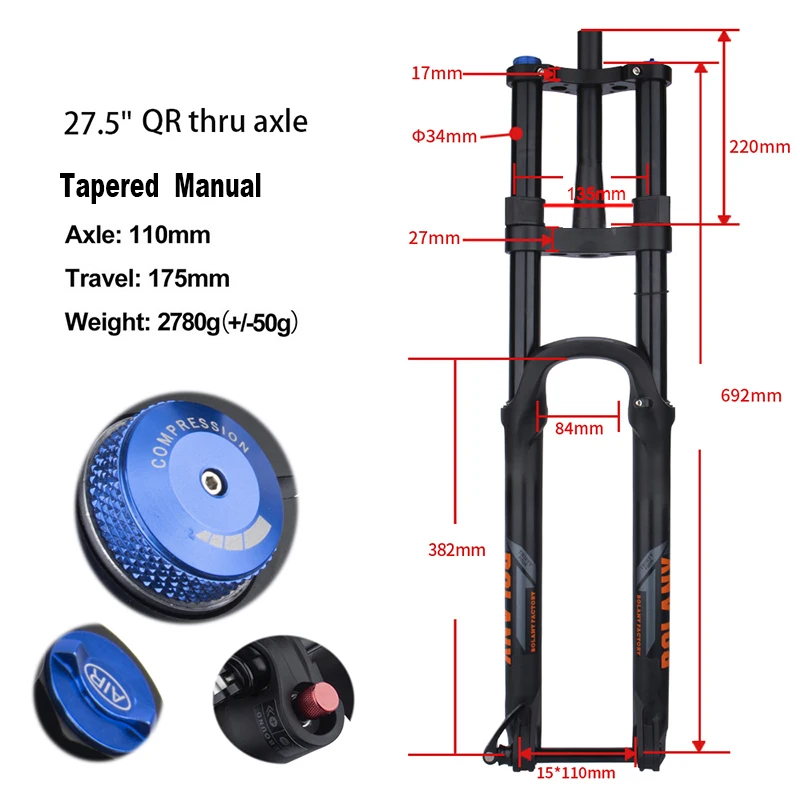 BOLANY MTB Steekas Boost Verende Vork Mountainbike Luchtveerkracht Rebound Aanpassing 110*15MM Reizen 175MM Voor XC DH