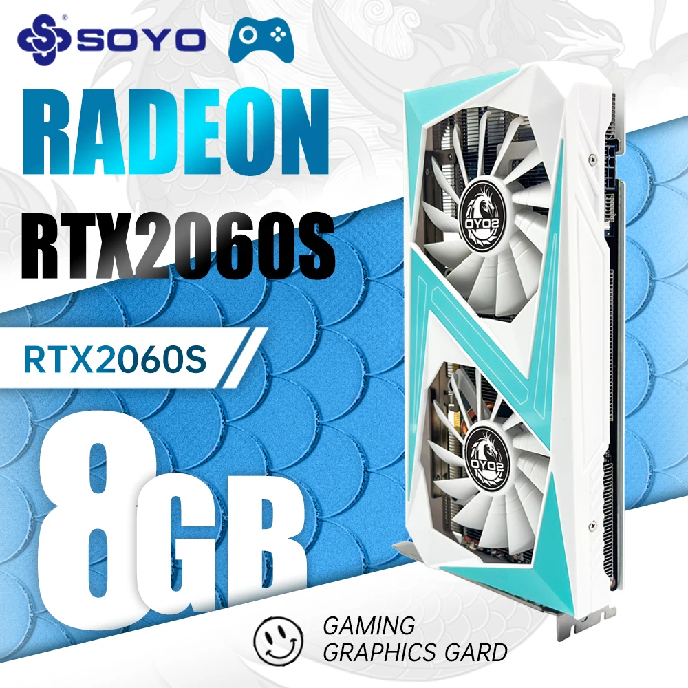 SOYO RTX 2060 슈퍼 그래픽 카드, 게이밍 비디오 카드, AMD 인텔 데스크탑 컴퓨터 지원, 8GB 256 비트 GDDR6, 8 핀 PCI-E 3.0 × 16 