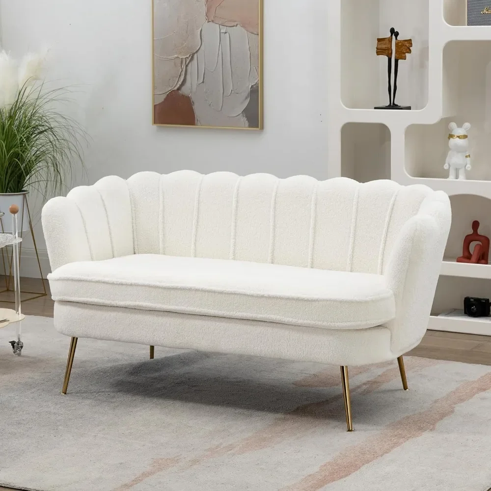 Sofa mit 2 Sitzen, Teddy kleines Sofa mit goldenen Metall beinen, 59 "modernes 2-Satersofa mit Blumen rückenlehne, Wohnzimmer möbel