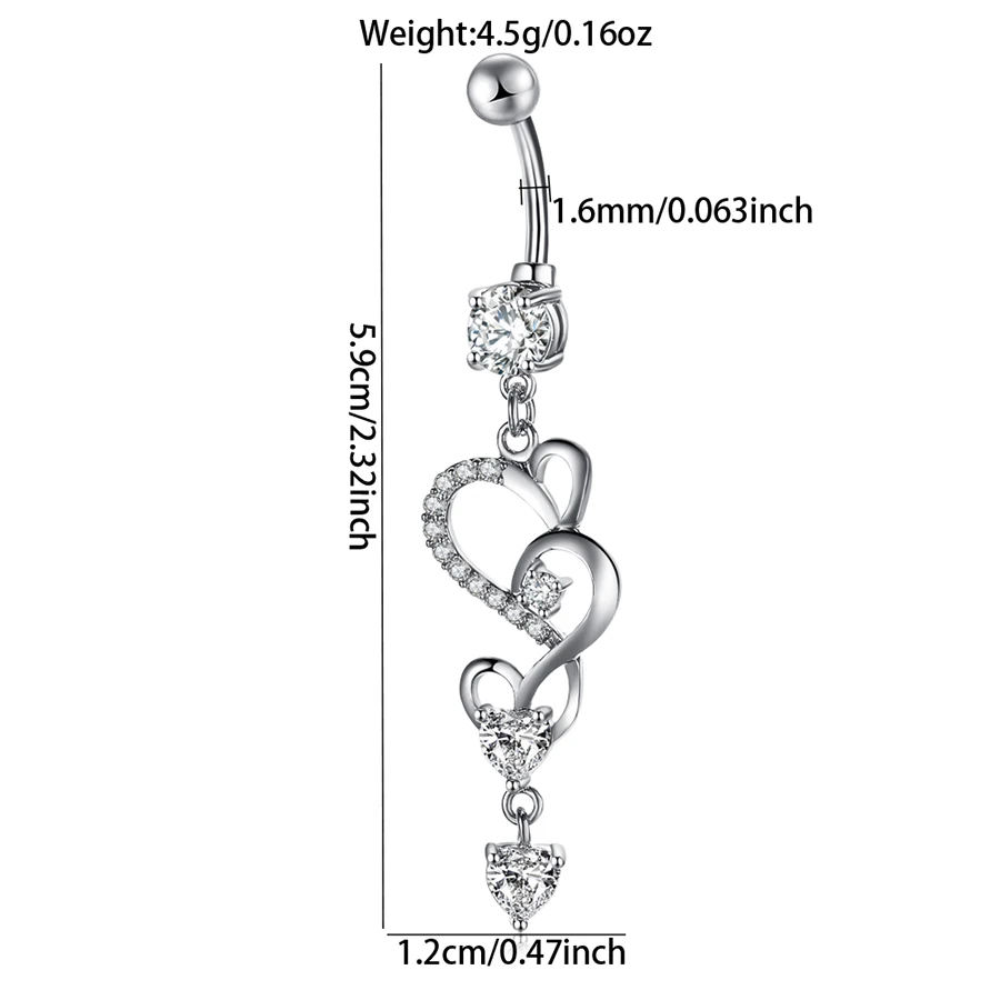 KUNIU 1pc Fashion Heart Shape Long Belly Ring Women’s Fitted Piercing Body Jewelry