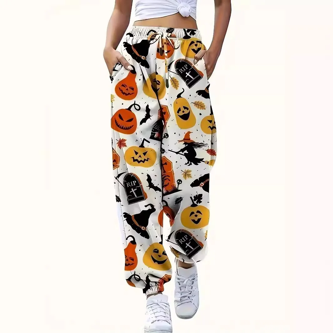 

Halloween trackpants women drawstring high waist streetwear Korean sweat pants trousers vintage capris