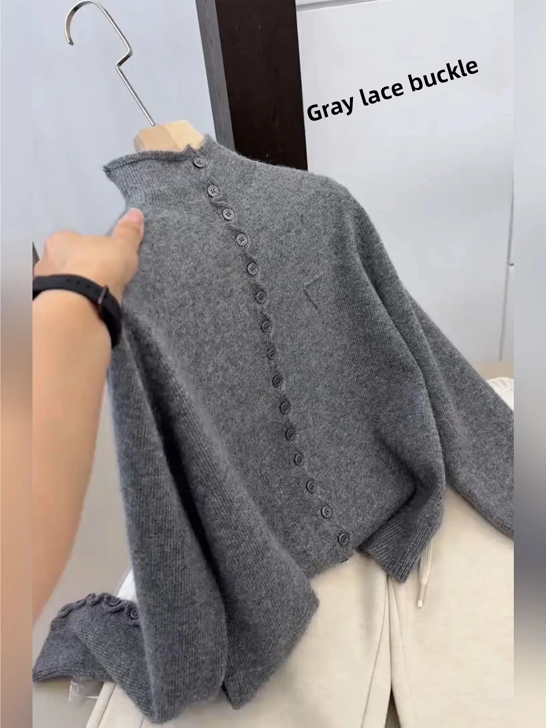 

Женский вязаный кардиган с рюшами и пуговицами, осенне-зимний, мягкий, уютный, свободного кроя, с высоким воротником, модный, стройнящий