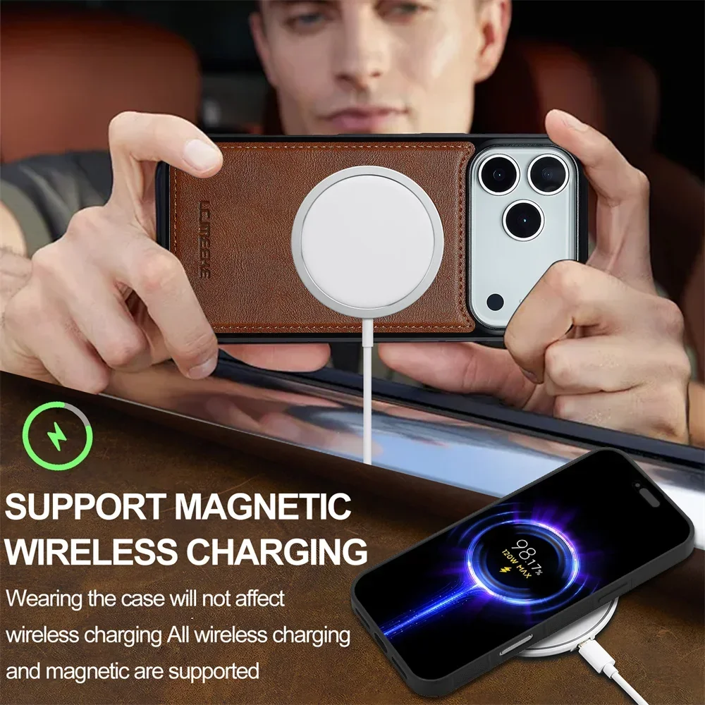 حافظة هاتف جلدية مغناطيسية قابلة للفصل لهاتف أبل آيفون 17 إير 16E 16 15 14 11 برو ماكس 13 12 XS XR X 7 8 Plus فتحة المحفظة