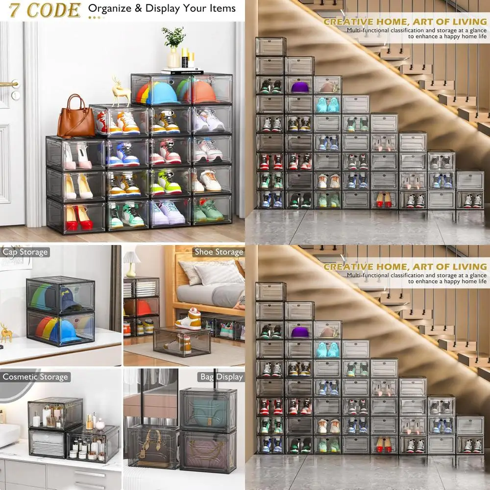 

Штабелируемый органайзер для прозрачных пластиковых коробок для обуви с магнитной дверью, компактная складная полка для обуви для различной обуви, прочный C