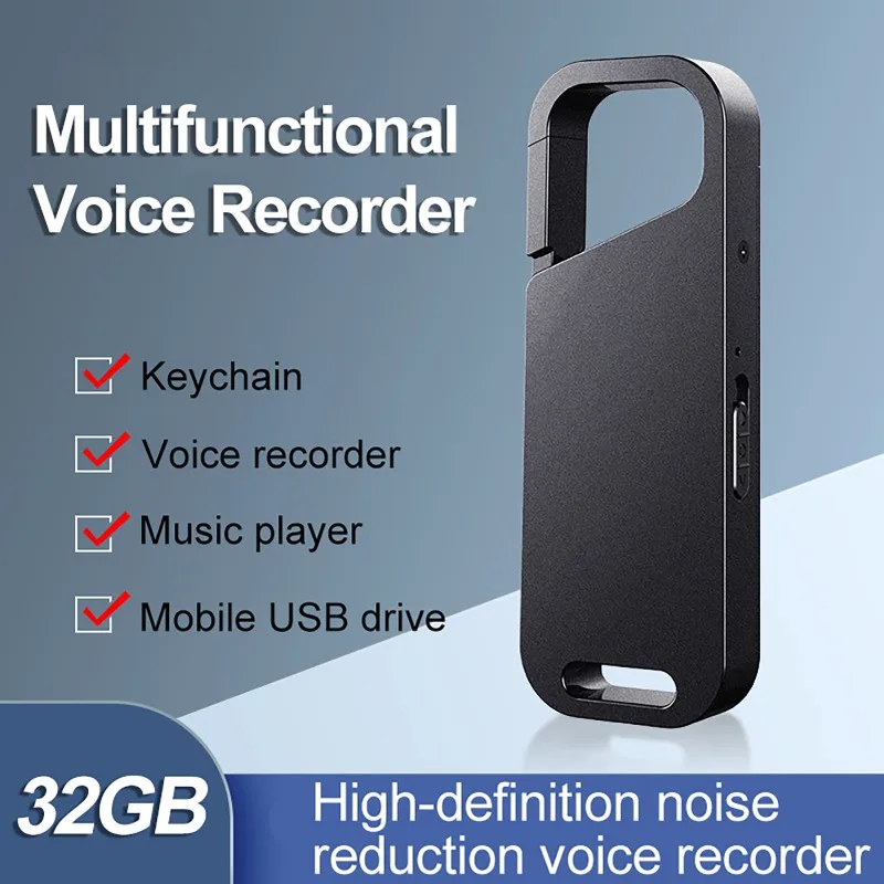 Portable One-Key Recording Mini Recorder 4-64GB Keychain Voice Recorder Hidden Dictaphone Device Sound Key Chain Mp3 Player