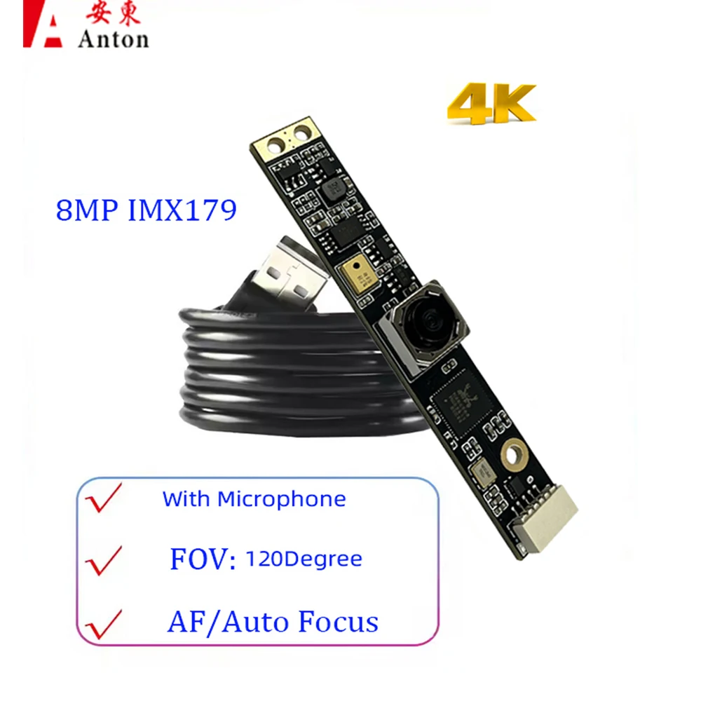 

Модуль USB-камеры 4K 8MP IMX179 с цифровым микрофоном, угол обзора 120° ° Веб-камера с автофокусом и распознаванием лиц, без драйверов, OTG, MJPG/YUV