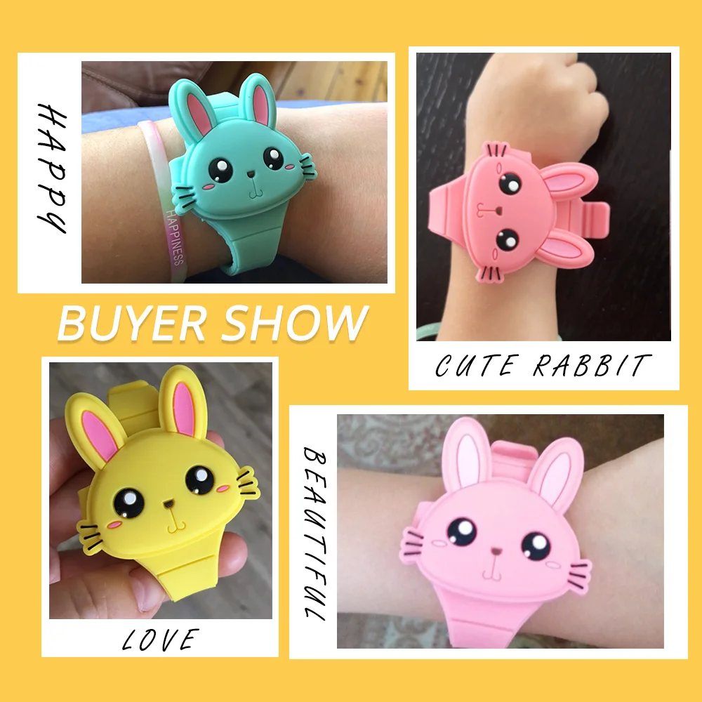 Montre électronique en silicone avec couvercle rabattable pour enfants, joli lapin de dessin animé, horloge numérique, filles et garçons, étudiants